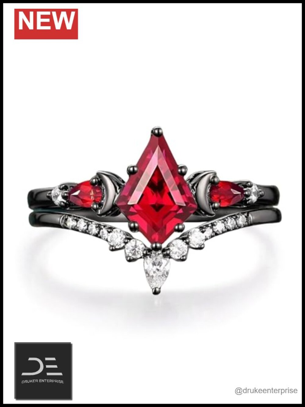 Sterling Silver Created Ruby Bridal Ring Set Stackable Wedding Band